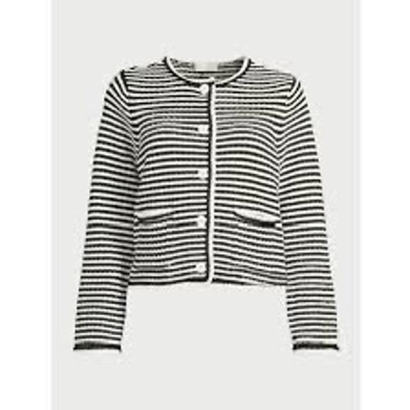 Free Assembly Sweaters - NWT Free Assembly | Black + White Striped Crochet Trim Cardigan | Size Small